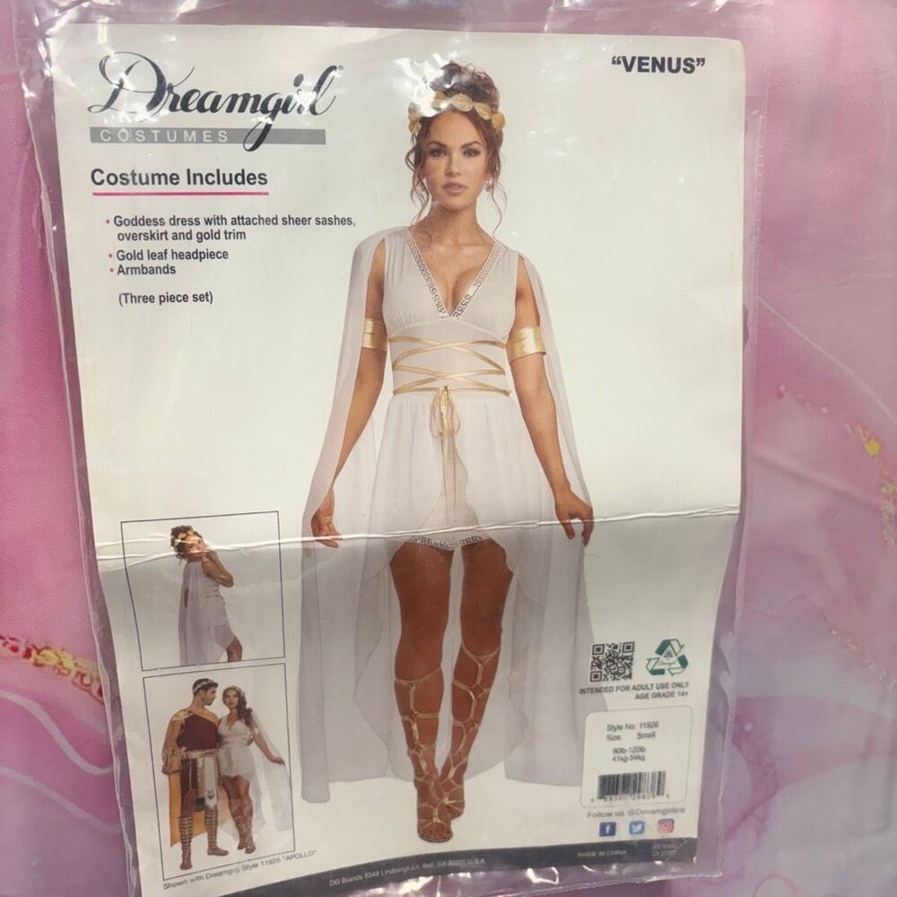 Goddess Dream Girl White Gown Gold Hotpants Shorts Queen Venus Halloween Costume - Picture 2 of 7